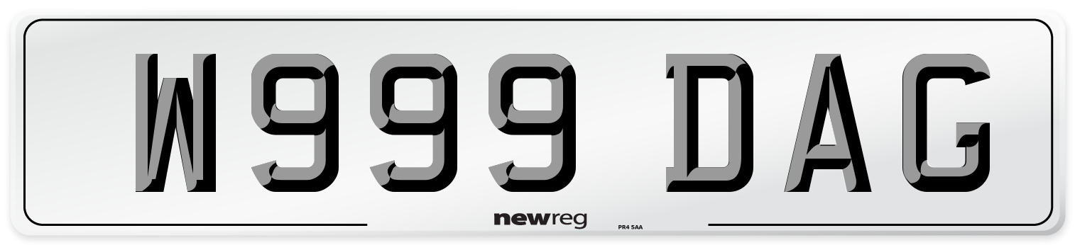 W999 DAG Number Plate from New Reg